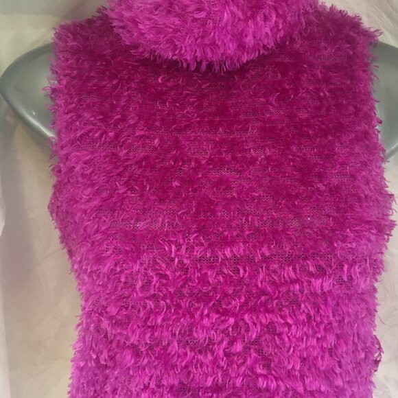 Brody 1990s Purple Fuzzy Fluffy Sleeveless Top Sz S Turtleneck Vintage Fuscia - Picture 3 of 9